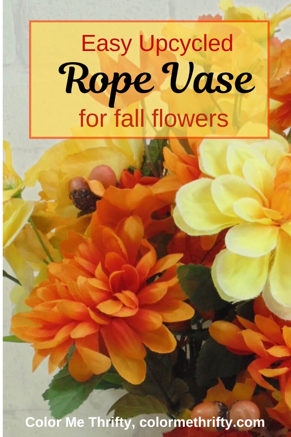 Easy upcycled rope vase for fall flower diaplay