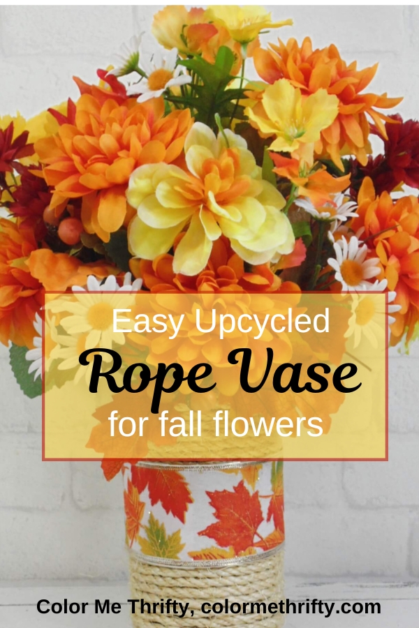 Easy upcycled rope vase for fall flowers